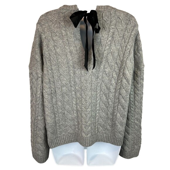 J. Crew Cable Knit Heather Gray Wool Blend w Back Tie Sweater Size M NWT - Picture 6 of 12
